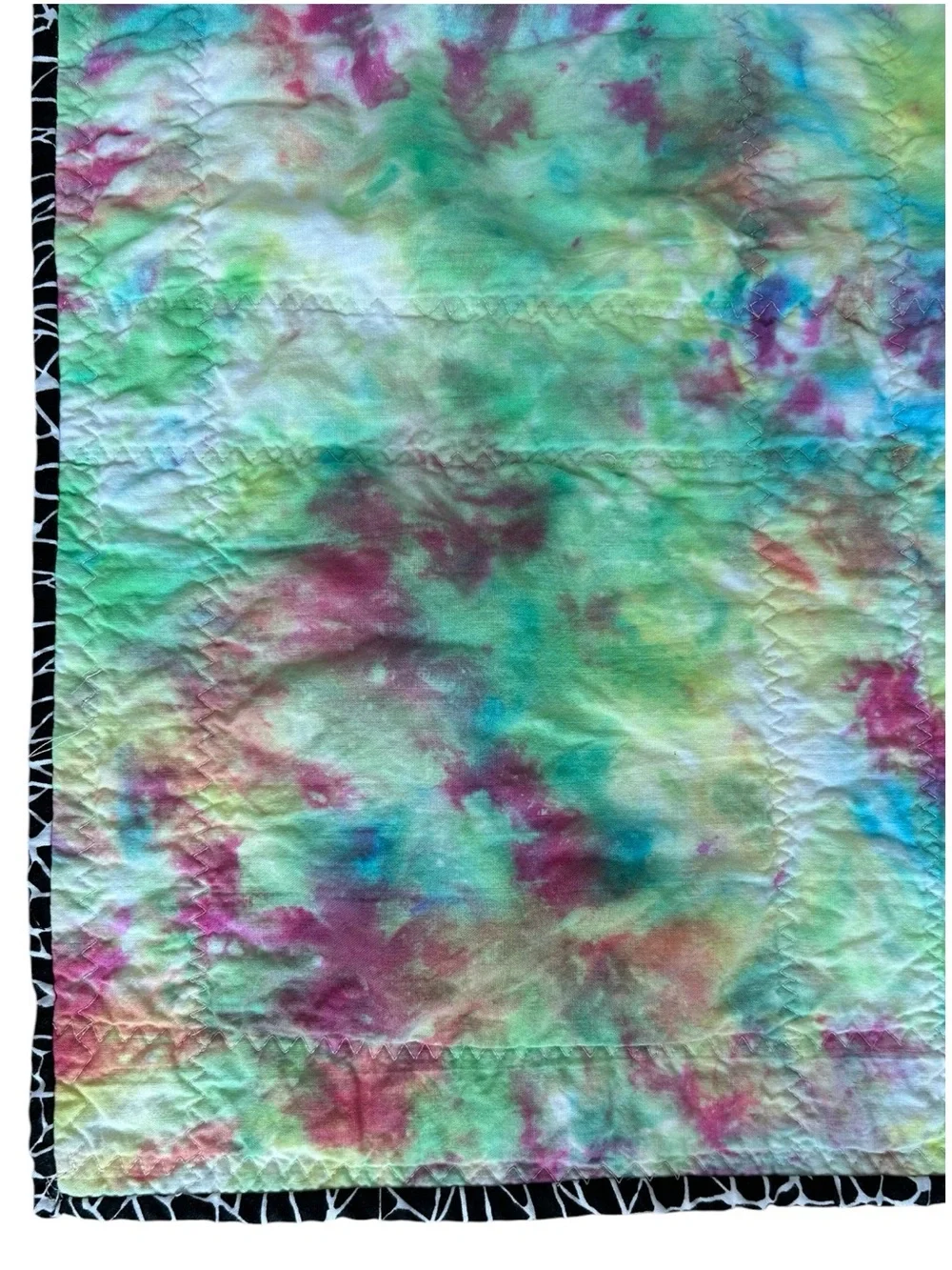 Handmade Colorful Patchwork Quilt with Watercolor Squares and Tie Dye Backside